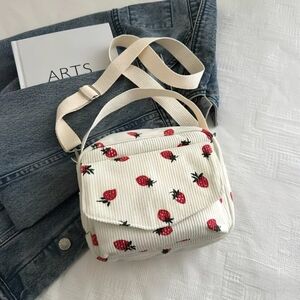 Strawberry Print Cream Crossbody Bag